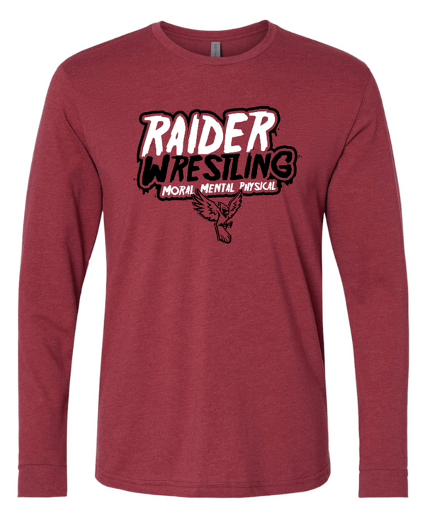 Custom Apparel - Screen Printing - Raider Wrestling MS - Unisex Adult Cardinal Long Sleeve - Raider Wrestling MS