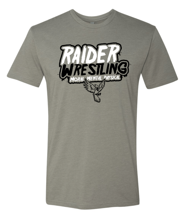 Custom Apparel - Screen Printing - Raider Wrestling MS - Unisex Adult Stone Grey T-Shirt - Raider Wrestling MS