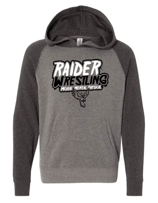 Custom Apparel - Screen Printing - Raider Wrestling MS - Youth Raglan Unisex Hoodie - Raider Wrestling MS
