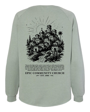 Epic Church 20th Anniversary Crewneck Sage back view
