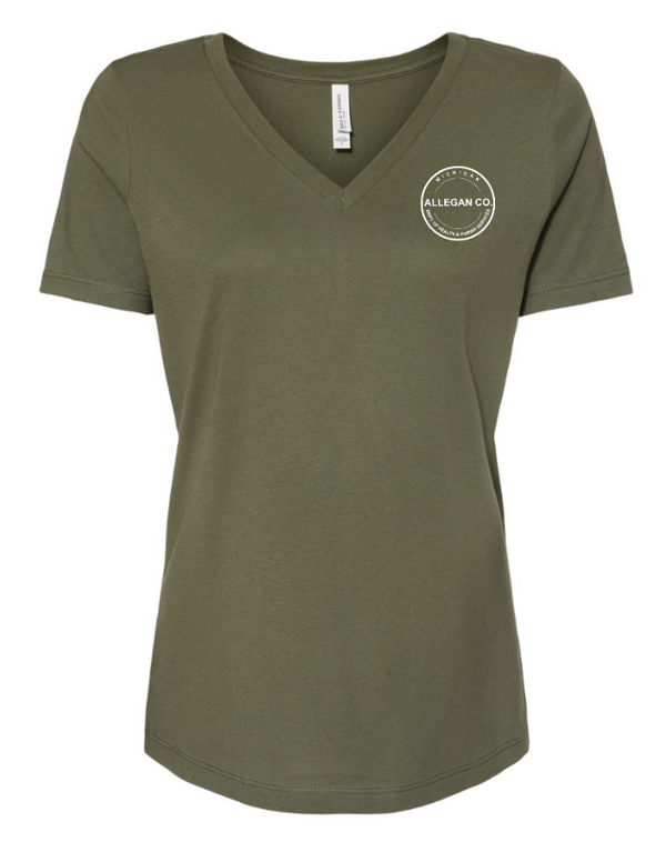 MDHHS Gear - Allegan & Barry Co. -- Women's Relaxed V-Neck Tee (Circle Logo Design) (Multiple Colors Available)