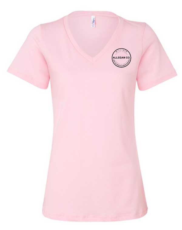 MDHHS Gear - Allegan & Barry Co. -- Women's Relaxed V-Neck Tee (Circle Logo Design) (Multiple Colors Available)