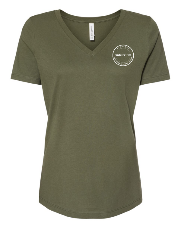 MDHHS Gear - Allegan & Barry Co. -- Women's Relaxed V-Neck Tee (Circle Logo Design) (Multiple Colors Available)