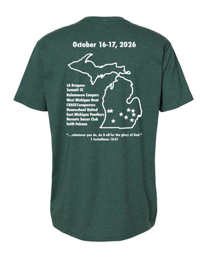 LA Dragons Fall Tournament 2026 T-Shirt Heather Forest Green back view