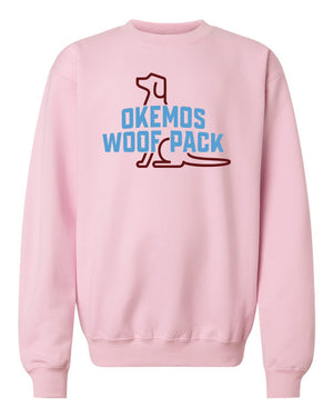 Okemos Woof Pack Crewneck Light Pink front view
