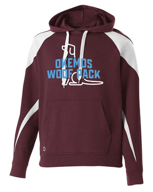 Okemos Woof Pack Hoodie Maroon/ White front view
