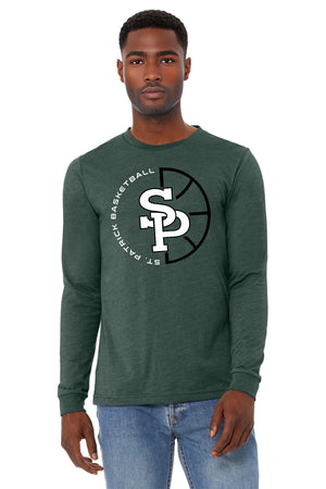 St. Patrick Basketball 2026 Long Sleeve Heather Forest front view