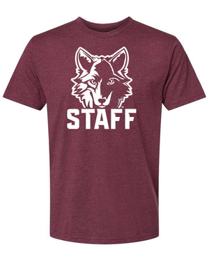Okemos Fall Staff Shop T-Shirt Heather Maroon front view