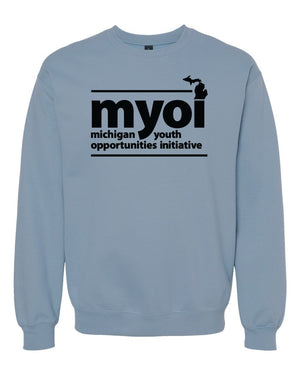 MYOI Allegan/Barry Fall Fundraiser Crewneck Stone Blue front view