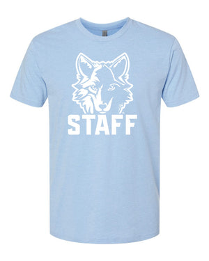 Okemos Fall Staff Shop T-Shirt Heather Columbia Blue front view