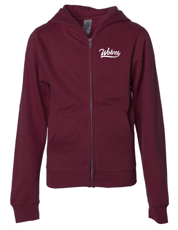 Bennett Woods Back to School 2024/25 - Youth Maroon Zip-Up Hoodie