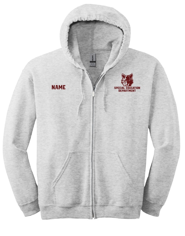 Okemos Special Education Department - Heavy Blend Full Zip Hooded Sweatshirt (Personalization Available) Black/ Maroon/ Grey