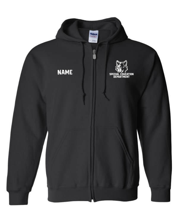 Okemos Special Education Department - Heavy Blend Full Zip Hooded Sweatshirt (Personalization Available) Black/ Maroon/ Grey