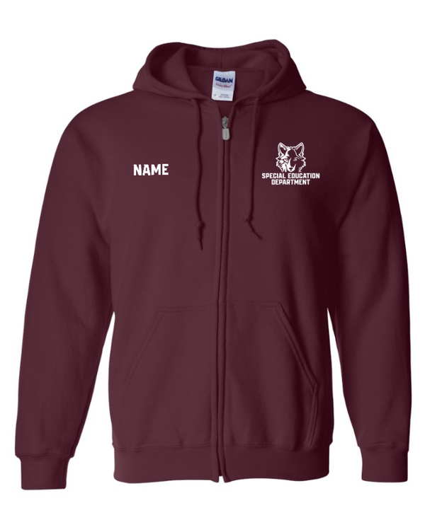 Okemos Special Education Department - Heavy Blend Full Zip Hooded Sweatshirt (Personalization Available) Black/ Maroon/ Grey