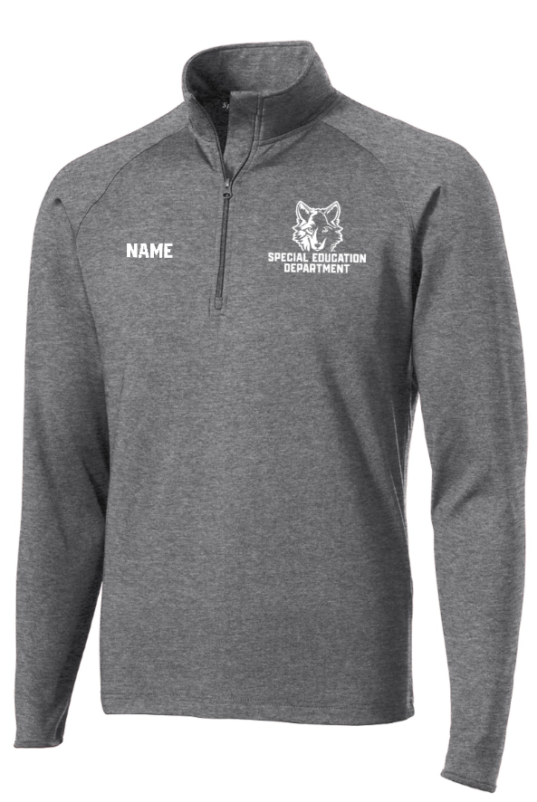 Okemos Special Education Department - Sport Wick Stretch Quarter Zip Pullover (Personalization Available) Grey/ Maroon