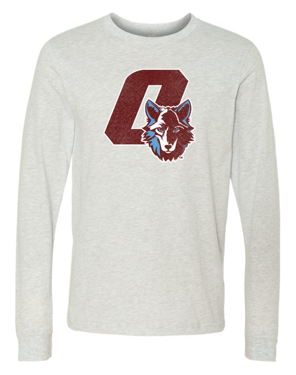 Okemos Wolves - Adult Unisex Long Sleeve T-Shirt (Slanted O with wolf design)