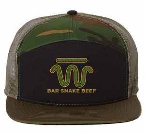 Custom Printed Apparel | BSB Hats - Seven - Panel Trucker Cap Black/Camo/Loden - BSB Hats - 17700
