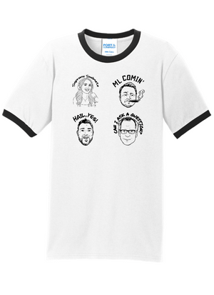 Unisex Custom T-Shirt - White/Black Ringer Style Caricature Print | Soul of Detroit