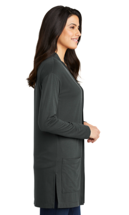 Montcalm Care Network - Embroidered Women's Concept Long Pocket Cardigan (Black / Grey)