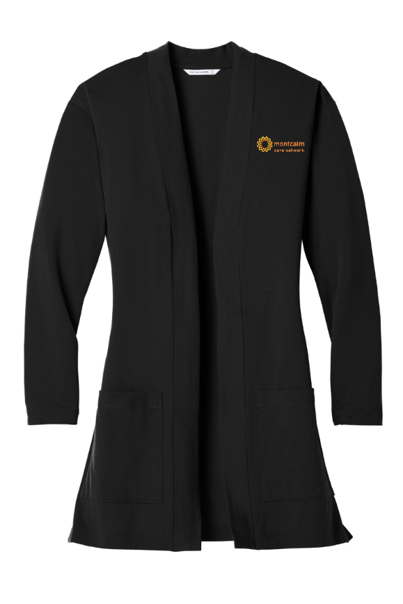 Montcalm Care Network - Embroidered Women's Concept Long Pocket Cardigan (Black / Grey)