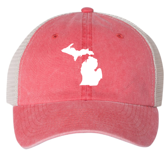 Coral Red State of Michigan Trucker Hat