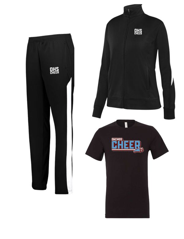 Okemos Cheer Winter 2024 - Player Pack (Black T-Shirt, Medalist pants, Medalist Jacket) Personalization Added to Jacket Back (Name)