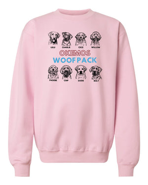 Okemos Woof Pack Crewneck Light Pink front view