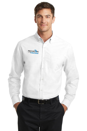 Michigan Department of Education Button Up Dress Shirt White front view