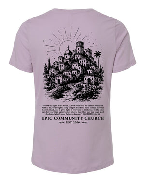 Epic Church 20th Anniversary T-Shirt Light Violet back view