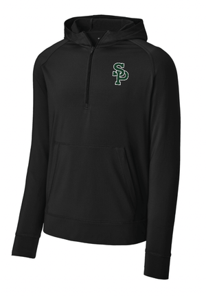 Custom Printed Apparel | Adult Unisex Custom 1/2 Zip - Black Hooded Stretch Performance | St. Patrick Baseball/Softball - SP Baseball Softball - 19209/19212
