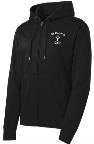 Custom Printed Apparel | Adult Unisex Custom Hoodie - Black Performance Fleece Zip Up | St. Patrick Golf - SP Golf - 19236