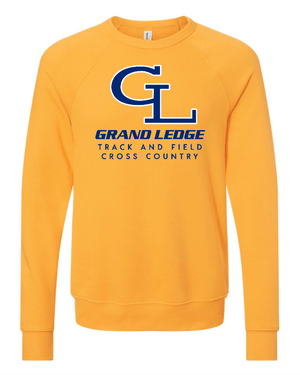 Custom Printed Apparel | Adult Unisex Custom Sweatshirt - Gold Raglan Crewneck | Grand Ledge Track & Field - GL T&F 26 - 19005
