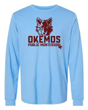 Custom Printed Apparel | Adult Unisex Custom T-Shirt - Carolina Blue Long Sleeve | Okemos Public Montessori - OPM Spring - 19289