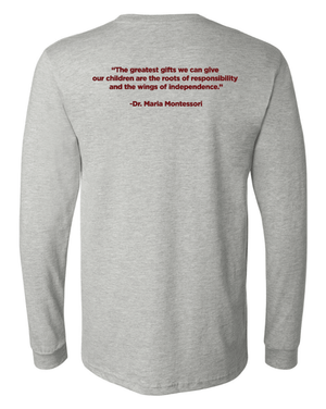 Custom Printed Apparel | Adult Unisex Custom T-Shirt - Grey Heather Long Sleeve | Okemos Public Montessori - OPM Spring - 19289