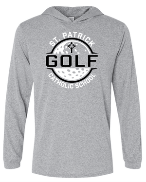 Custom Printed Apparel | Adult Unisex Custom T-Shirt - Heather Grey Hooded Performance Long Sleeve | St. Patrick Golf - SP Golf - 19236