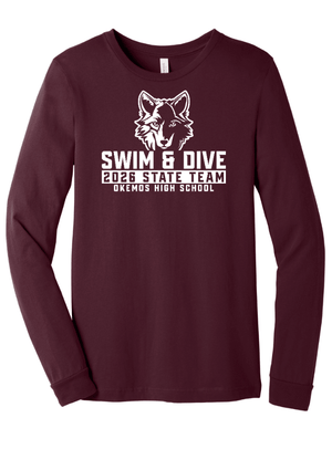 Custom Printed Apparel | Adult Unisex Custom T-Shirt - Long Sleeve | Okemos Swim & Dive 2026 State Team - OHS 26 State Swim - 19040