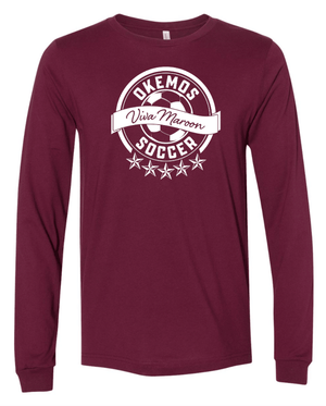 Custom Printed Apparel | Adult Unisex Custom T-Shirt - Maroon Long Sleeve | Okemos Girls Soccer - Okemos Soccer - 19319