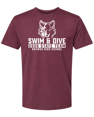 Custom Printed Apparel | Adult Unisex Custom T-Shirt | Okemos Swim & Dive 2026 State Team - OHS 26 State Swim - 19040