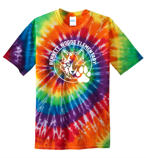 Custom Printed Apparel | Adult Unisex Custom T-Shirt - Rainbow Tie Dye | Bennett Woods Elementary - Bennett Woods - 19184