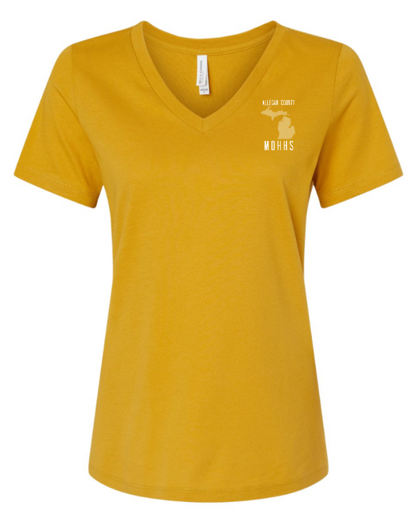 MDHHS Gear - Allegan & Barry Co. - Women's Relaxed V-Neck Tee --State Design- (Multiple Colors Available)