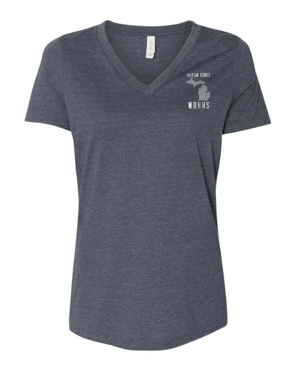 MDHHS Gear - Allegan & Barry Co. - Women's Relaxed V-Neck Tee --State Design- (Multiple Colors Available)