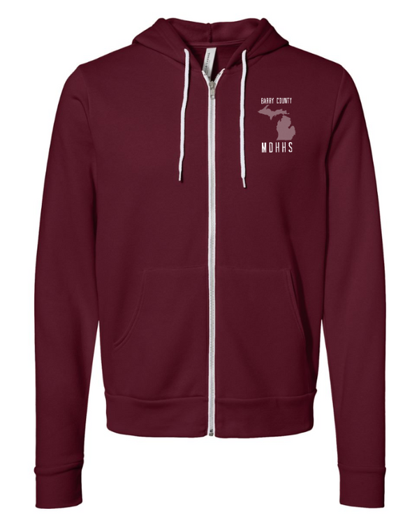 MDHHS Gear - Allegan & Barry Co. -- Fleece Full Zip Hoodie - State Design- (Multiple Colors Available)