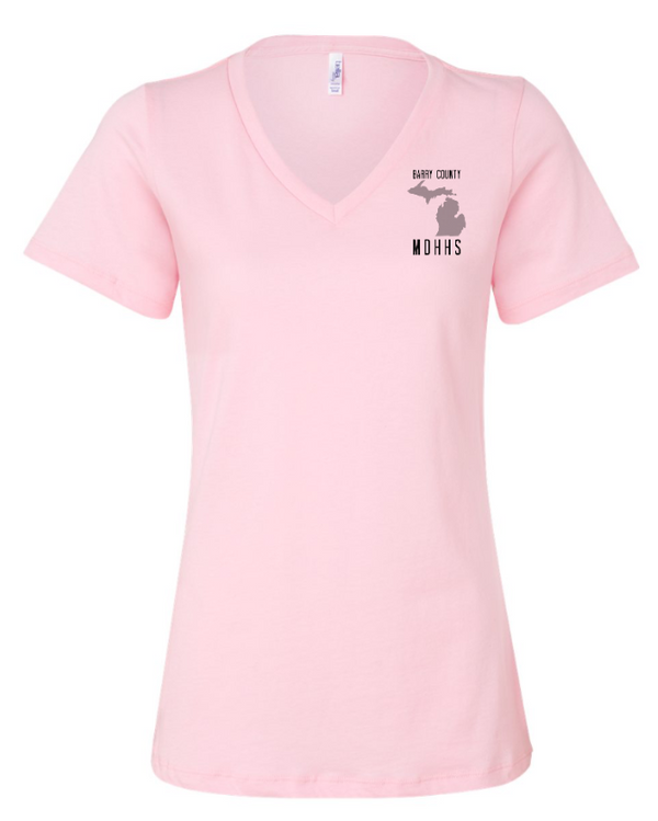 MDHHS Gear - Allegan & Barry Co. - Women's Relaxed V-Neck Tee --State Design- (Multiple Colors Available)