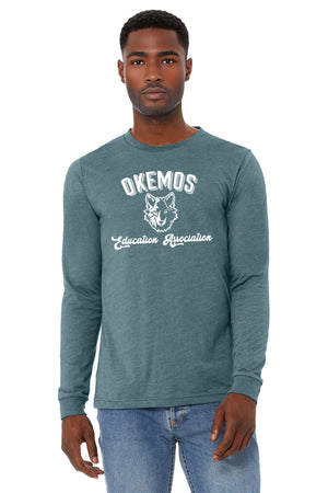 Okemos Fall Staff Shop Long Sleeve Heather Slate front view