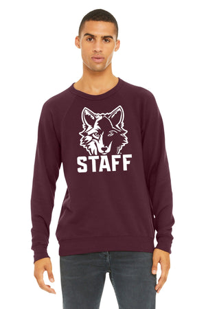 Okemos Fall Staff Shop Crewneck Maroon front view