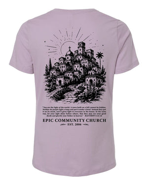 Epic Church 20th Anniversary T-Shirt Light Violet back view