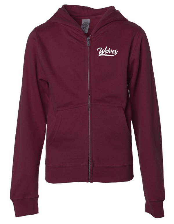 Custom Apparel - Screen Printing - Bennett Woods Back to School 2024/25 - Youth Maroon Zip - Up Hoodie - Bennett Woods Back to School 2024/25 - 16349