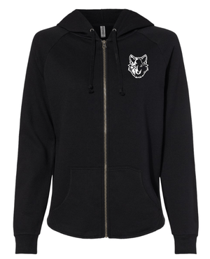 Custom Apparel - Screen Printing - Bennett Woods Elementary - Women's Wave Wash Full Zip Hoodie (Black / Blue) - Bennett Woods Elementary - 17612