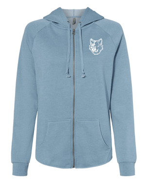 Custom Apparel - Screen Printing - Bennett Woods Elementary - Women's Wave Wash Full Zip Hoodie (Black / Blue) - Bennett Woods Elementary - 17612