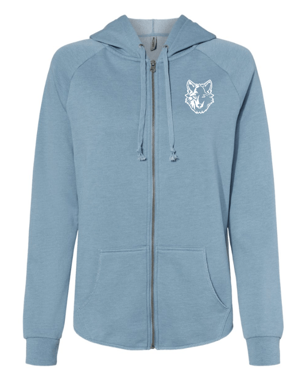 Custom Apparel - Screen Printing - Bennett Woods Elementary - Women's Wave Wash Full Zip Hoodie (Black / Blue) - Bennett Woods Elementary - 17612